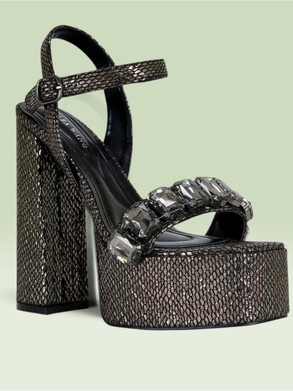 Azalea Wang Kamilla Crystal-Embellished Metallic Black Platform Preloved Size 6